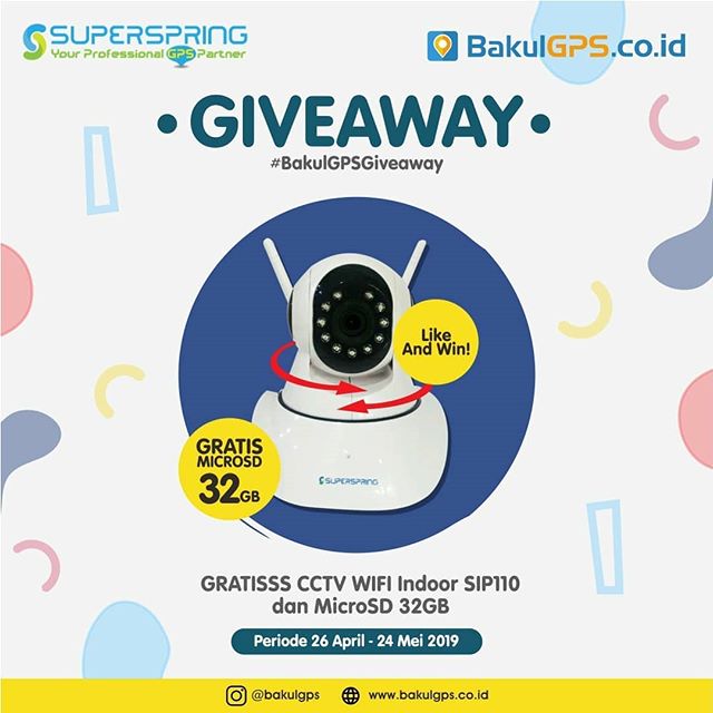 🎉GIVEAWAY BAKULGPS!!!!!🎉
.
Dapatkan CCTV Indoor Superspring SIP110 dan MicroSD 32GB untuk 1 Orang pemenang!
.
Buat kamu yang mau mudik tapi khawatir ninggalin rumah? 
Yuk pasang cctv dan pantau langsung dari HP!.
.
----------------------------------------------------------
Mau CCTV gratis? langsung aja ikut giveaway dari bakulgps
.----------------------------------------------------------
.
Caranya sangat mudah :
1. Follow @bakulgps
2. Like Postingan @bakulgps
3. Komen 