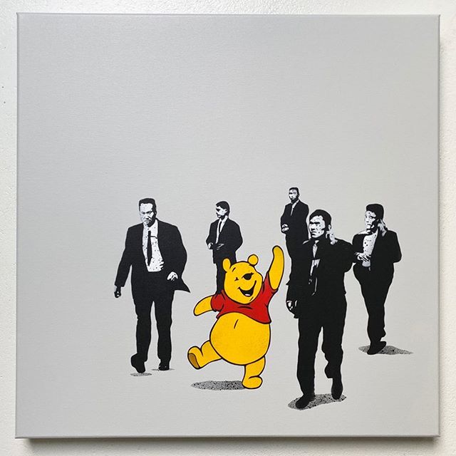 Xi JinPooh! 6 layer stencil on canvas 60x60cm edition of 10 (DM for more info) #standwithhongkong #xijinping #winniethepooh #security #stencil #stencilart #graffiti #graffitiart #streetart #urbanart #fake #fakestencils #banksy #notbanksy #spraypaint #spraypaintart.